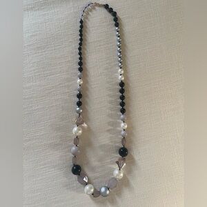 Chunky Beaded Black/White/Grey Long Fashion Necklace